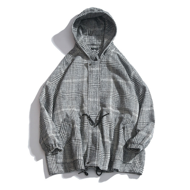 Men's Plaid Casual Loose Hooded Jacket - Bellarte Enchanté Men's Plaid Casual Loose Hooded Jacket